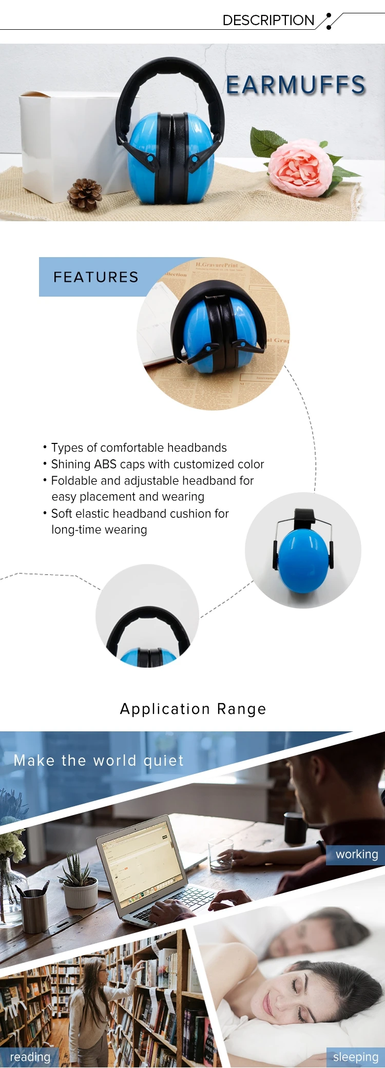 Multipurpose Safety Earmuffs Adjustable Headband Earmuff Antinoise