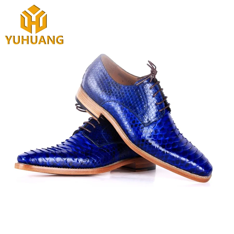 

Genuine Python Skin Leather Men's Bespoke Dress Shoes Goodyear welted, Blue