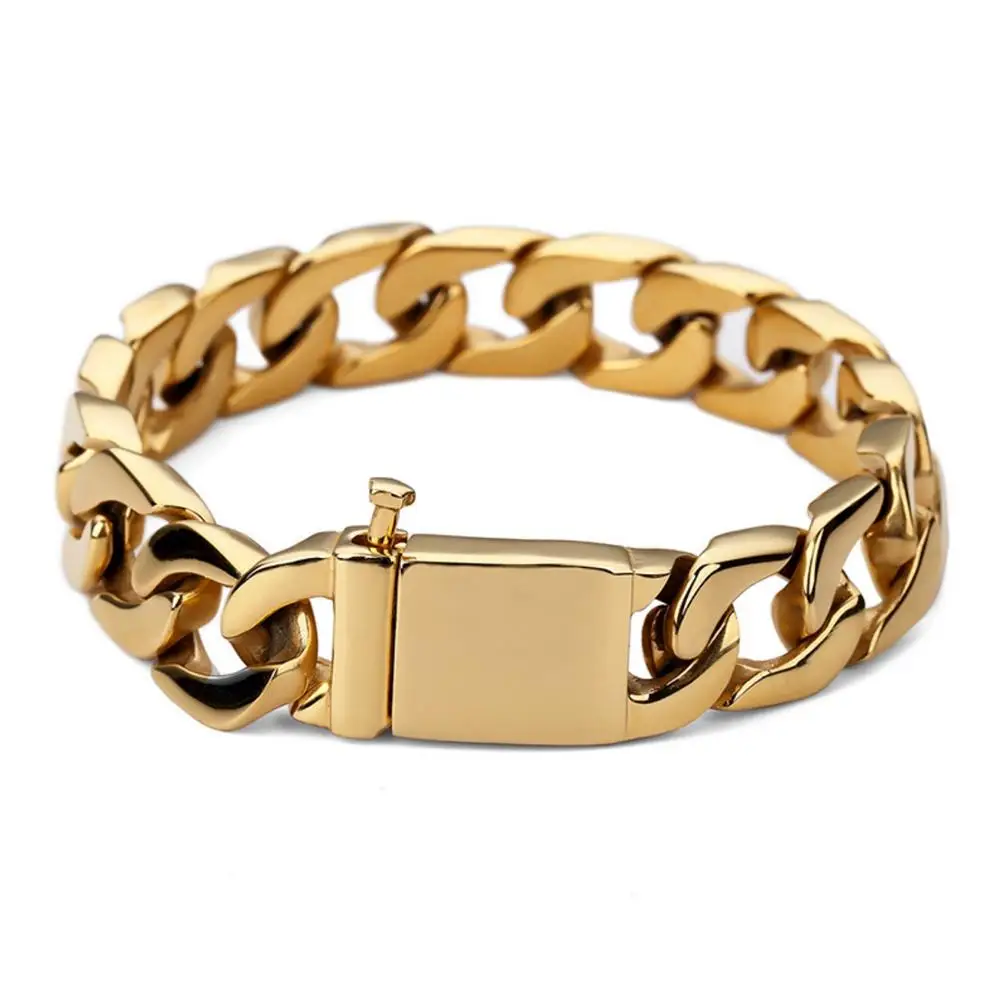 

Men Punk 18k gold jewels cheap dubai gold filled fashion big chain bracelet with stainless steel material