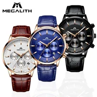 

Megalith Hot Sale Fashion Blue Watch Top Brand Luxury Men's leather band Watches Business Quartz Wristwatch