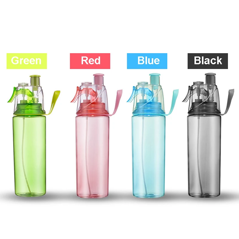 

Plastic BPA Free Mist Spray Mutil-Color Drinking Sports Water Bottle With Straw, Green;red;blue;black