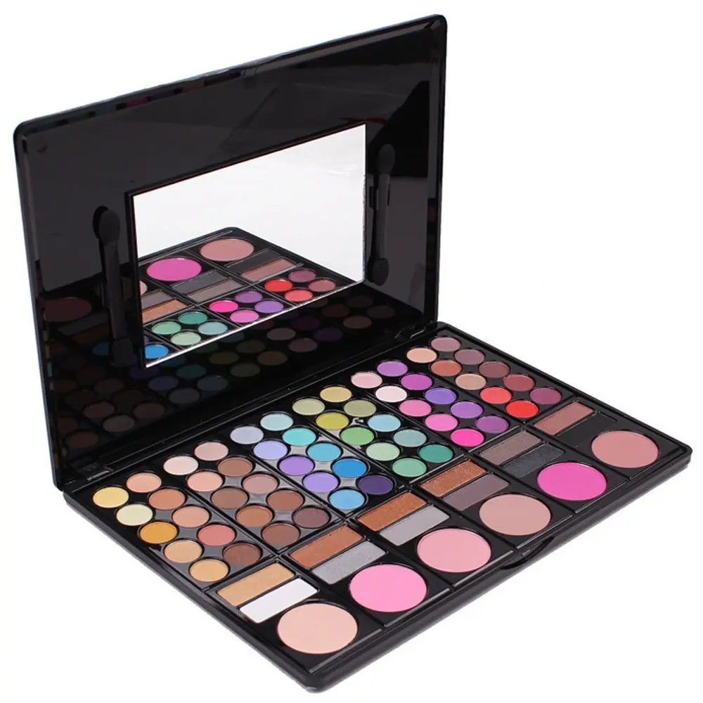 eyeshadow palette with highlighter and blush