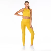 

Women Sport Suit Fitness Clothing Seamless Yoga Set Custom Workout Clothes Gym Yellow Yoga Set