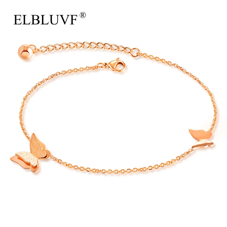 

ELBLUVF Stainless Steel Cute Double Butterfly Animal Anklet Jewelry For Girls/Ladies/Women, Rose gold