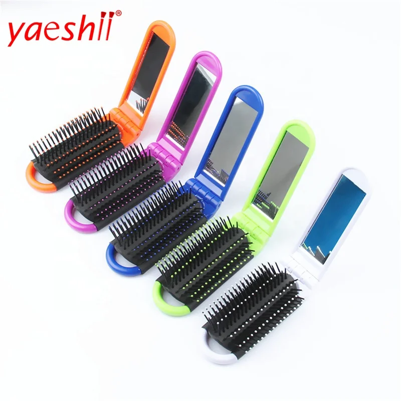 

Yaeshii High Quality mini Travel Round Pocket Folding Hair Brush with Mirror Comb