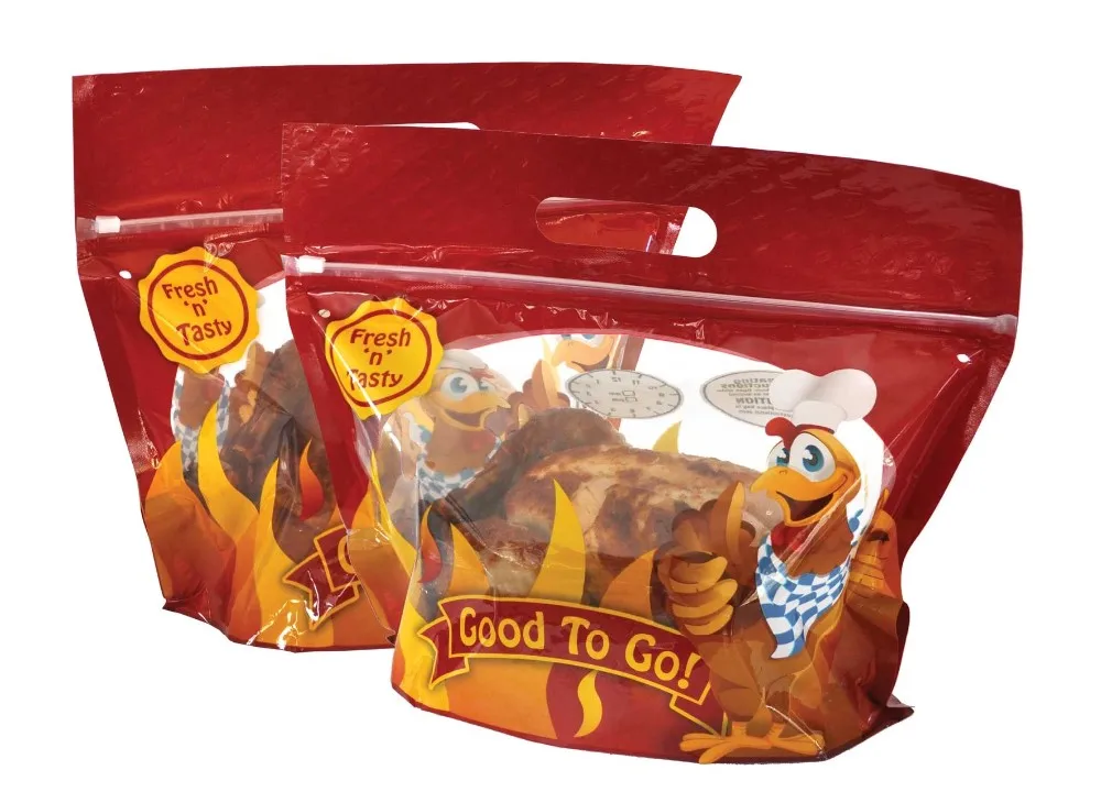 Resealable Plastic Roast Chicken Bag With Die Cut Handle And Zipper