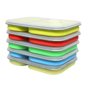 Image of LB03 Custom Food Foldable Collapsible 2 3 Compartment School Silicone Bento Lunch Box for Kids Adult