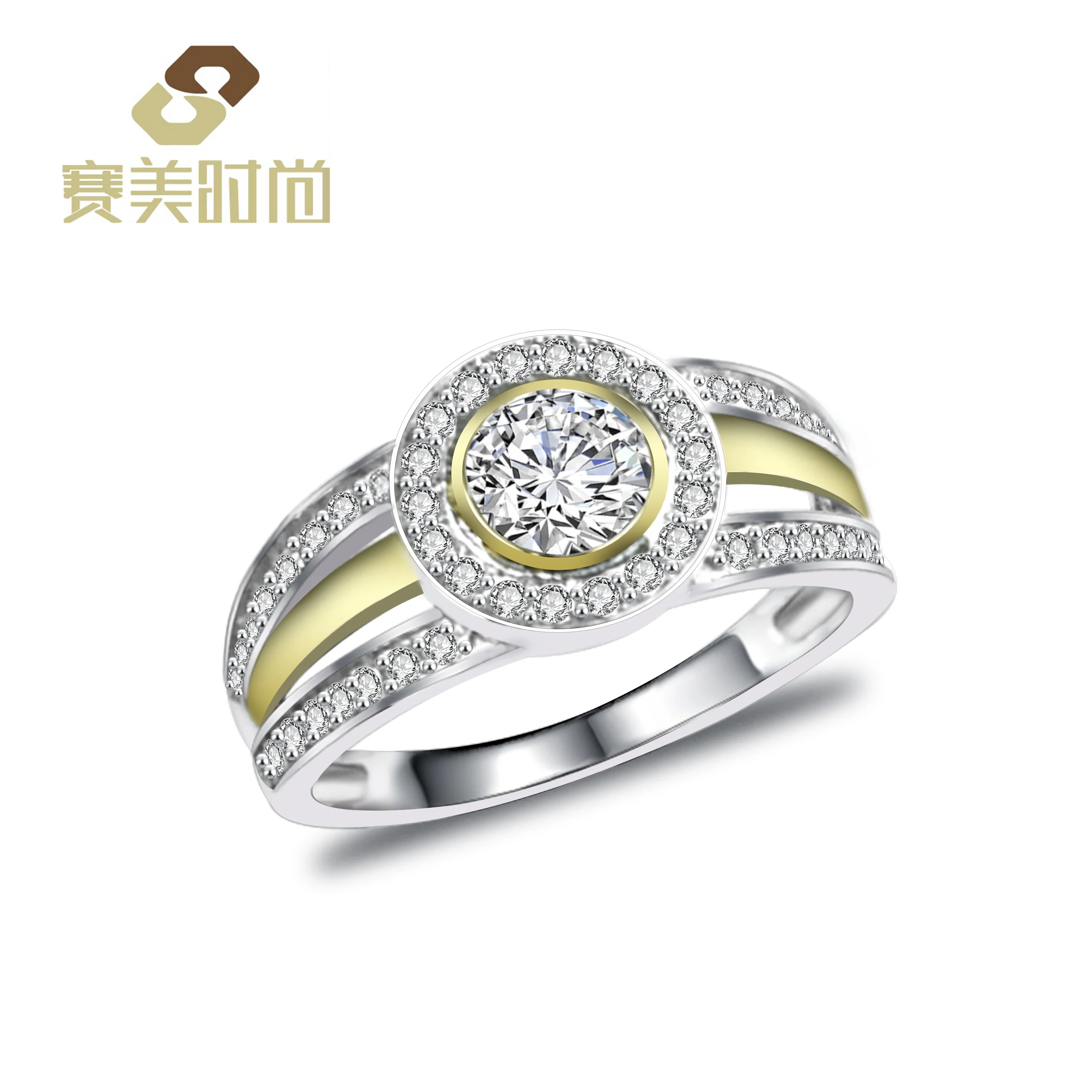 

2019 New Design Bezel Setting 9 K 10 K 14 K Real Gold With Sterling 925 Silver Engagement Wedding Ring For Lady Jewelry, Picture