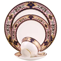 

Wedding tableware Restaurant ceramic dinner dishes pink colorful charger plates Wholesale hotel Bone china gold dinnerware set