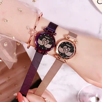

ST 227 swans Watches For Women Rose Gold Mesh Magnet Buckle Starry Quartz Watch Geometric Surface Casual Women Quartz Wristwatch