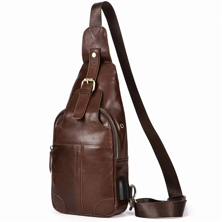 

Custom sports Brown Leather Crossbody tactical chest vest bag men With Usb Charging Hiking Custom Packs Shoulder Bags 8202, Coffee, dark coffee, brown