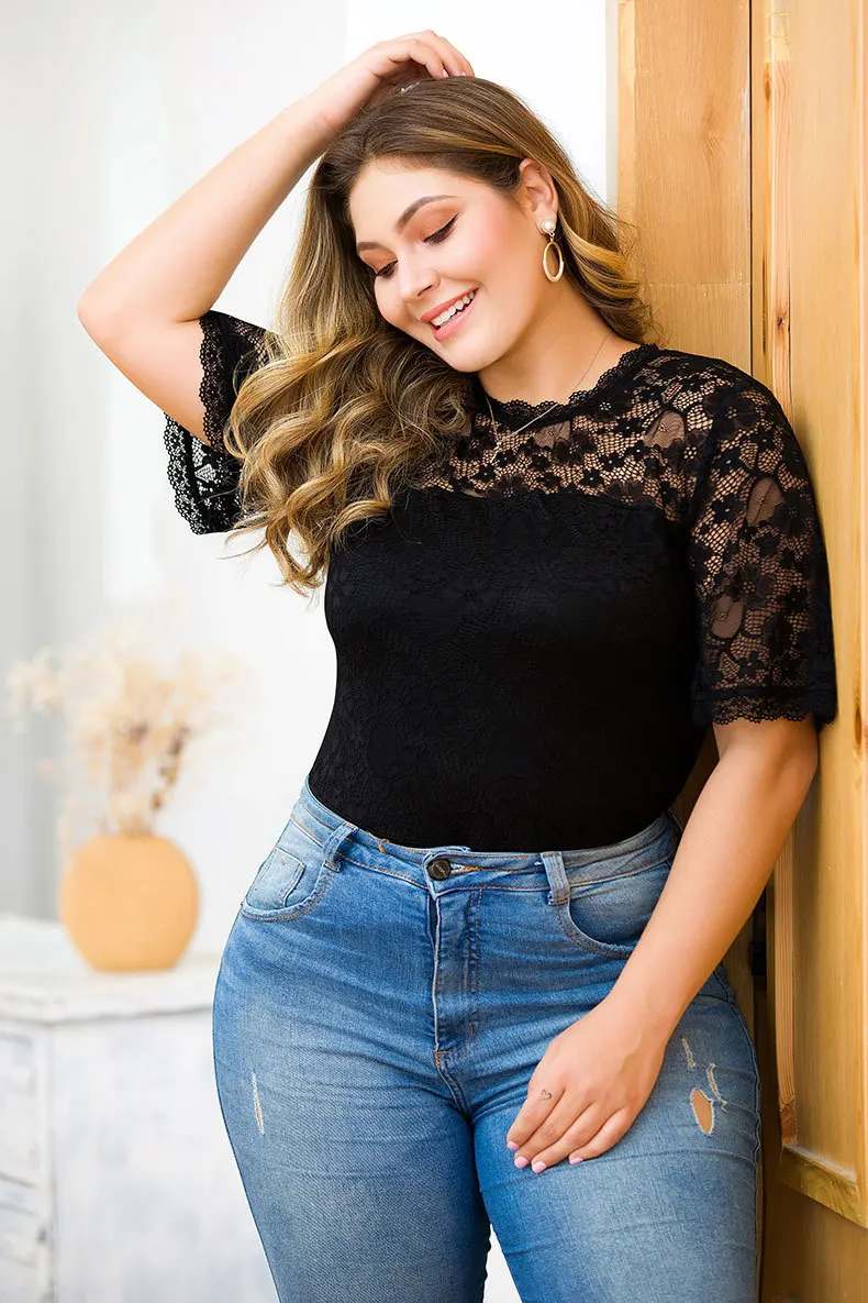 加上大小蕾丝紧身衣服装 o 领短袖连身衣女士加大码服装 - buy 加大码