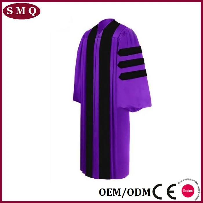 Customized Uk Graduation Gown With Velvet Doctoral Graduation Robe