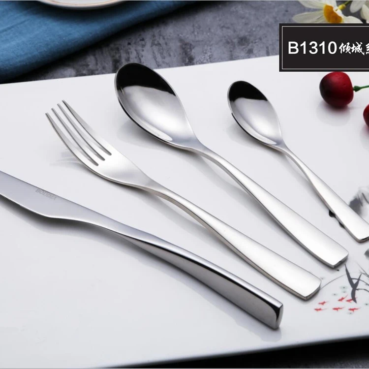 

western tableware fishing spoon flatware set stainless steel cutlery, Silver