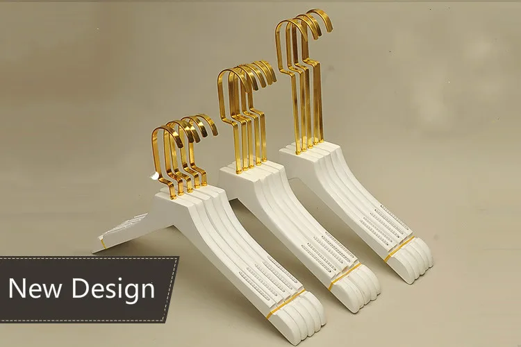 Decorative Blazed Gold Flat Metal Hook White Clothing Hanger With Round