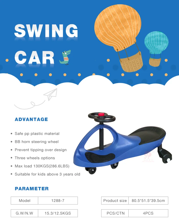 Good design BB horn steering large seat balance ride on wiggle car for child