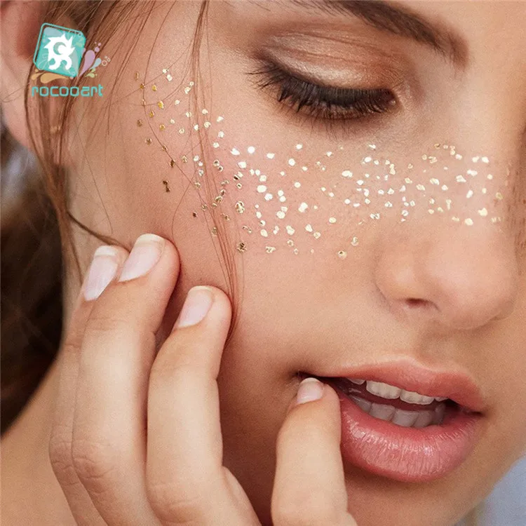 

Rocooart Face Make Up Tattoo Skin Sprinkles Glitter Freckles Tattoos Metallic Temporary Tattoos, Golden&silver