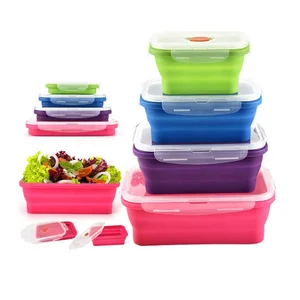 Image of Amazon Silicone Floding Preservation Collapsible Lunch Box Food Container Kids Foldable Microwave Lunch Box