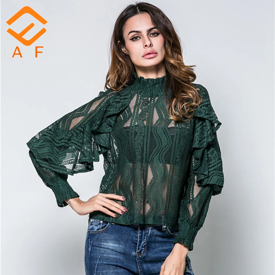 

Sexy transparent ladies blouse fashion casual O-neck ladies blouse