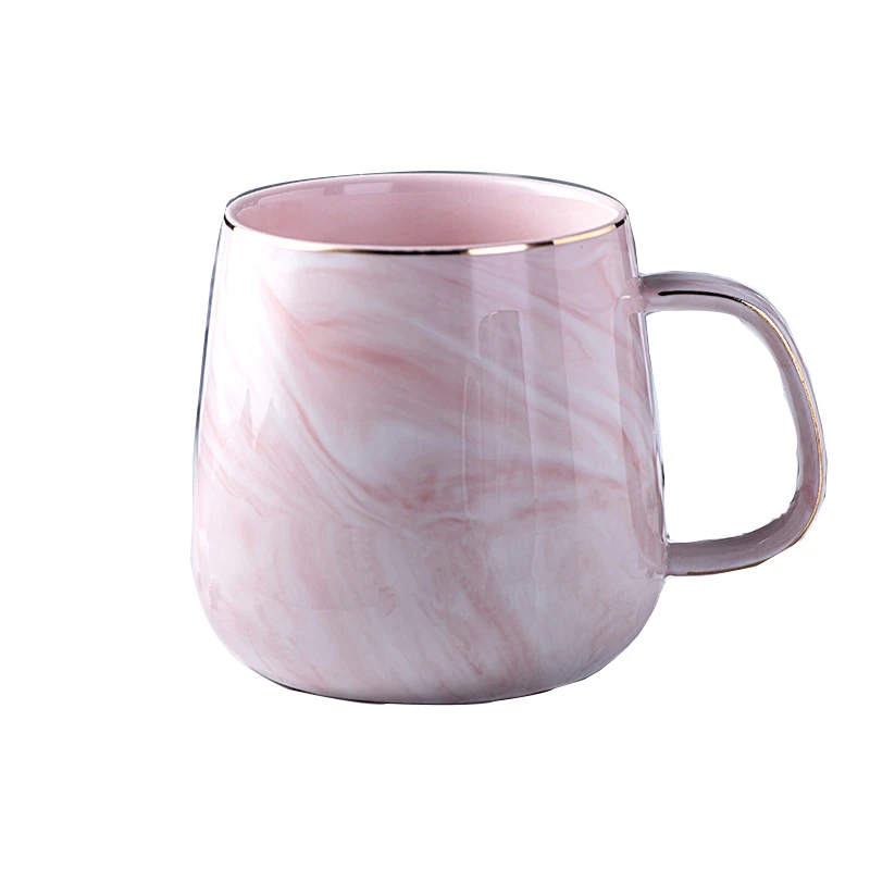 

marble mug European style wholesale water milk tea cup custom simple elegant pink blank gray coffee with lid gold rim popular, Pink/gray
