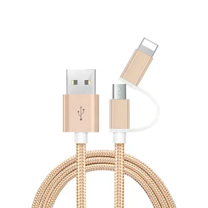 High quality 1m/3ft  2in1 charging nylon braided usb data cable for iphone charger