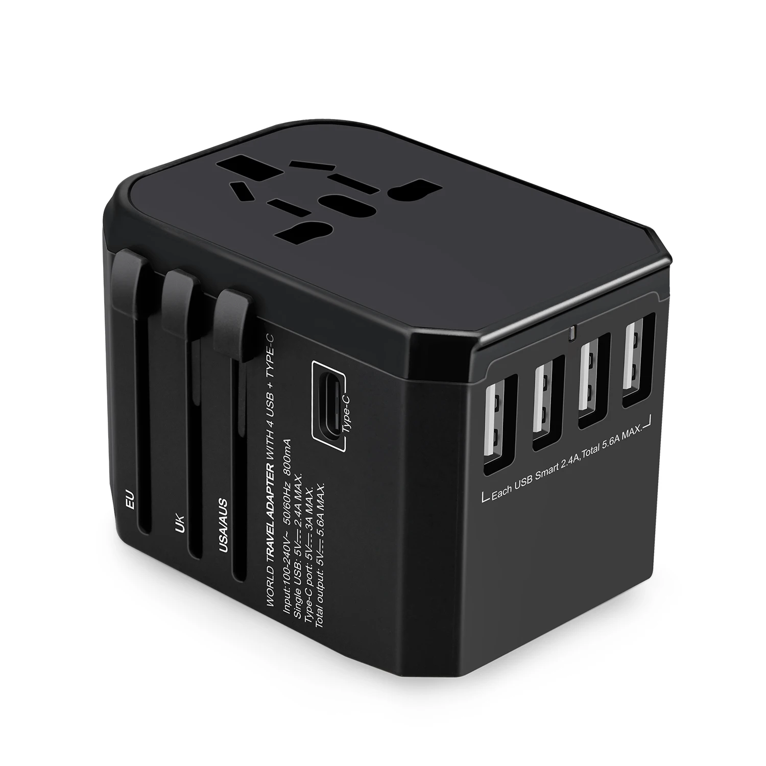 

Universal travel adaptor Type C charger UK AUS EU US plugs USB power adapter for promotion gifts, Black;white;pantone color