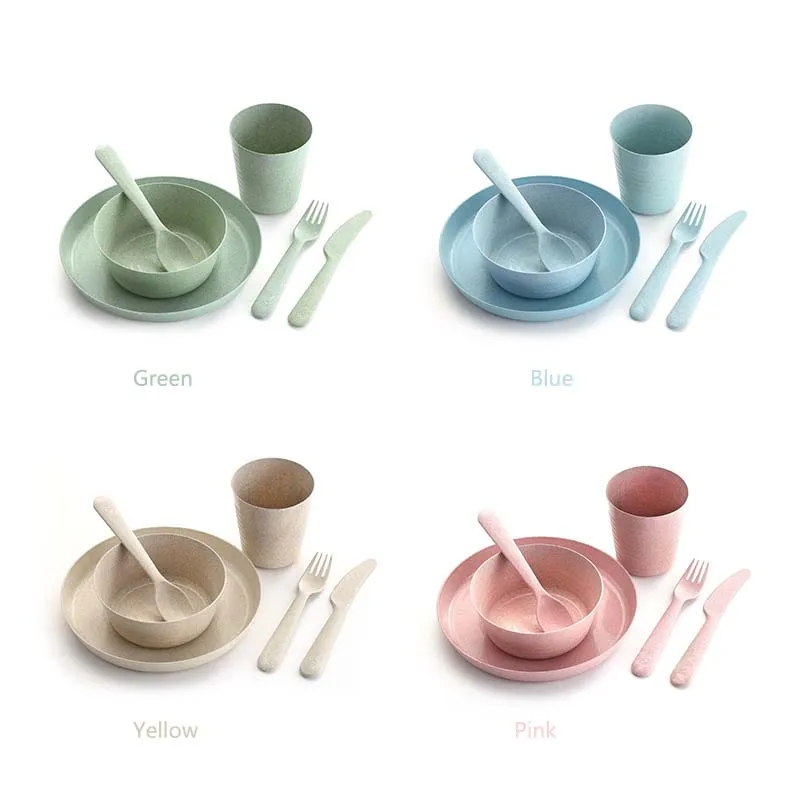 

New Product 6 pcs Compostable Bowl Plate and Cutlery Set Wheat Straw Reusable Biodegradable Plastic Cutlery, N/a