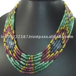 Natural Ruby Emerald Sapphire Beads Strand Necklace