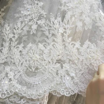 Custom Hot Sale Tatting Laser Net Voile Tulle Lace Fabric Beaded