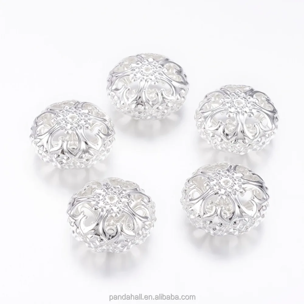 

PandaHall Hollow Flat Round Silver Plated Iron Filigree Beads