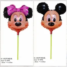 Hot selling 40pcs/lot 35*35cm minnie&mickey mouse with sticks foil balloons for children birthday party decoration mylar globos