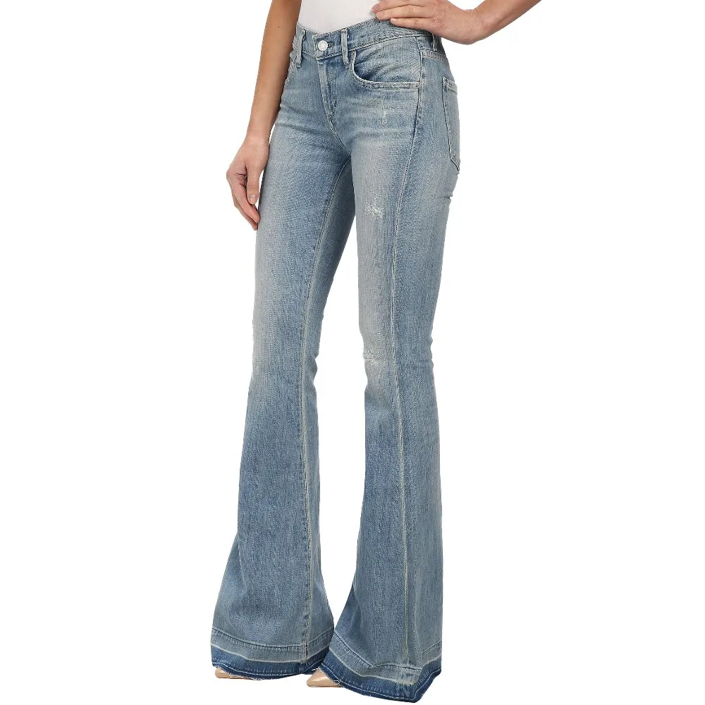 New Design Stoned Denim Frayed Bell Bottom Jeans Wholesale - Buy Bell ...
