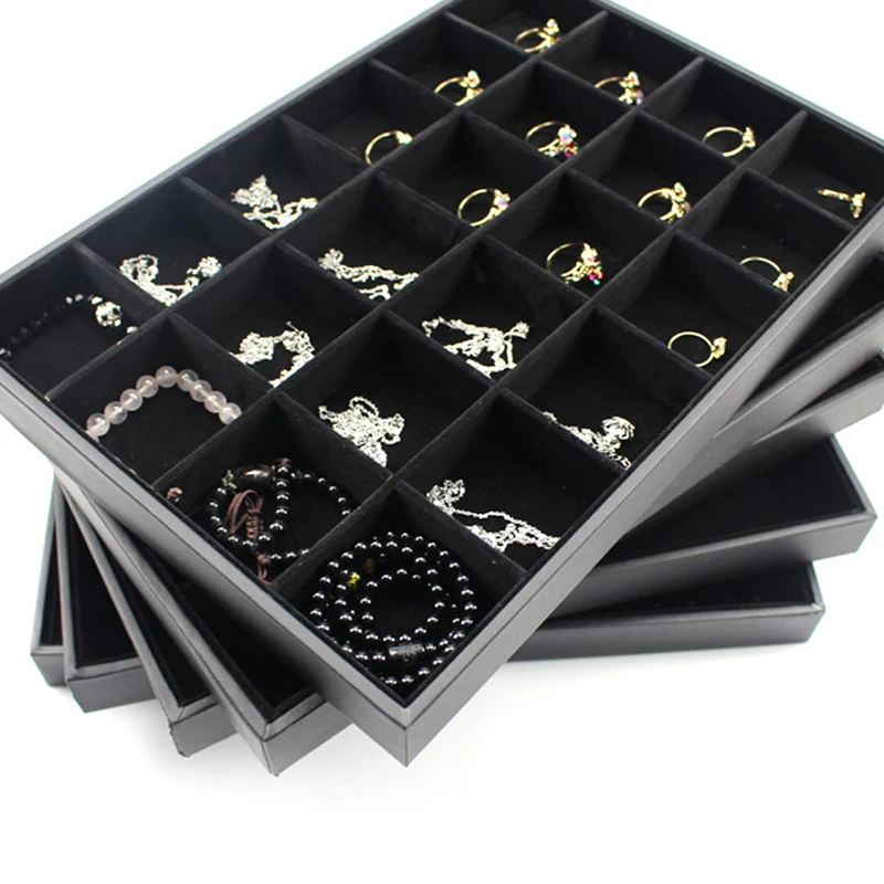 24 Compartment Jewelry Display Storage Box Tray Showcase Organiser Earring Holder