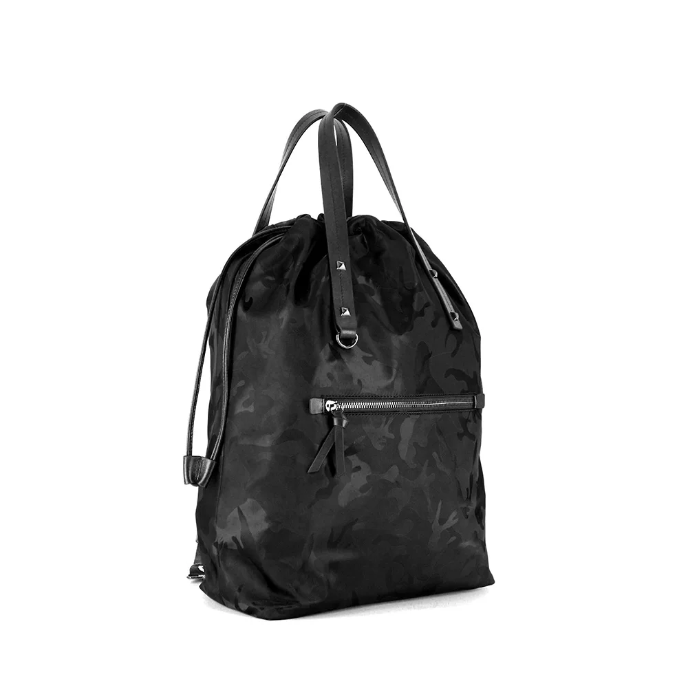 Fashion Black Camouflage Drawstring Bag Waterproof Nylon Convertible ...