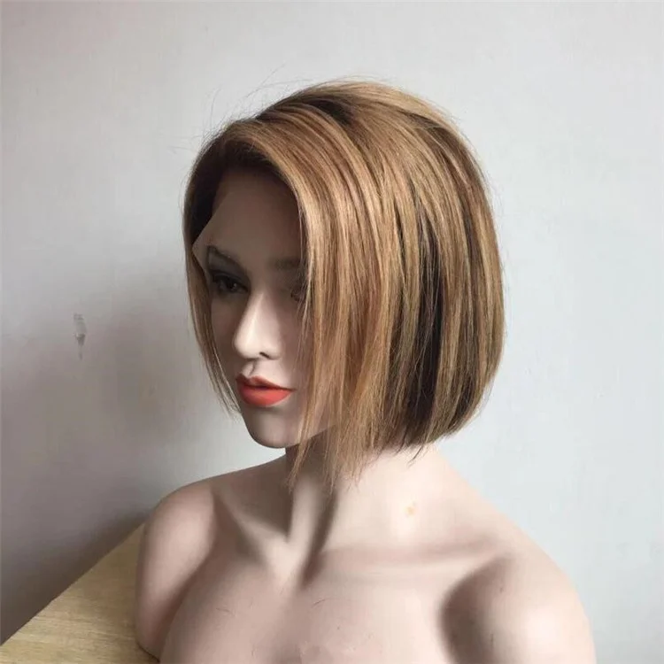 

Highlight Ombre Blonde Bob Lace Front Human Hair Wigs For Black Women, Natural color lace wig