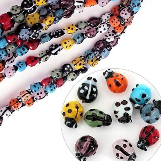 

New arrival Mixed Colours Creative Lampwork Glass Ladybug mushroom Beads For DIY Bracelet Necklace Jewelry Making Accessories