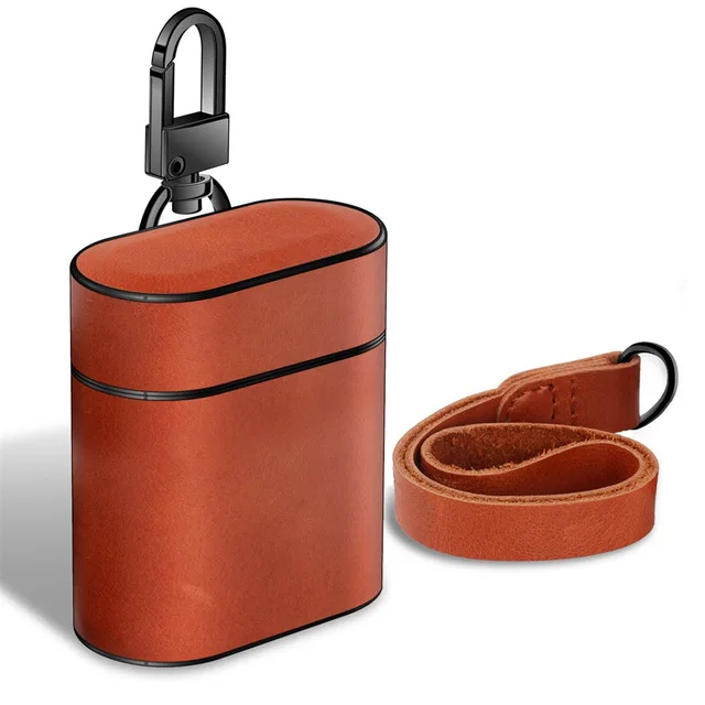 

Italian Full Grain Leather Cover Skin Case With Carabiner Protective Shell For Apple Air Pod Earphones