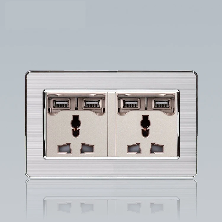 3 pin +2 USB port wall socket with usb wall socket switch