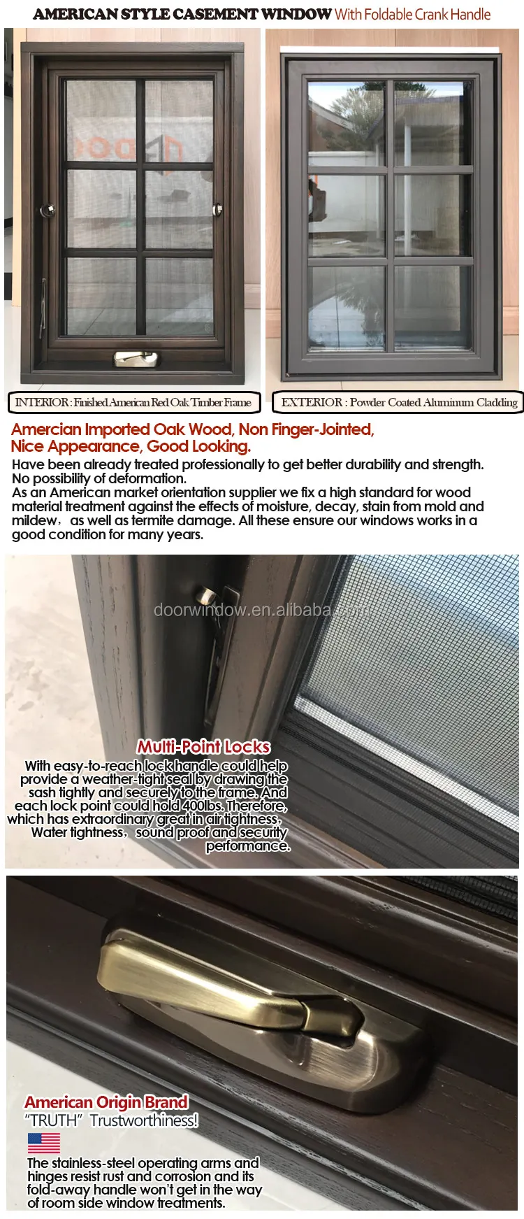 Italian style wood windows hot sale window  grill crank open window
