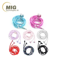 

Fashional 3.5mm In-ear Mp3 Headphone Diamond Pearl beads couple necklace Wired Earphones Mic gift Girls earbuds headset