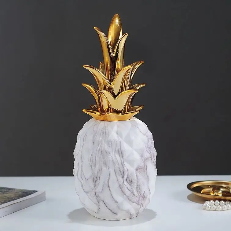 

New Arrival Golden pineapple ornaments Figurines Ceramic fruit model miniatures for home office decoration