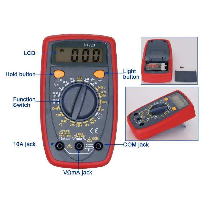 Small Multimeter with Backlight - DT33D Digital Multimeter