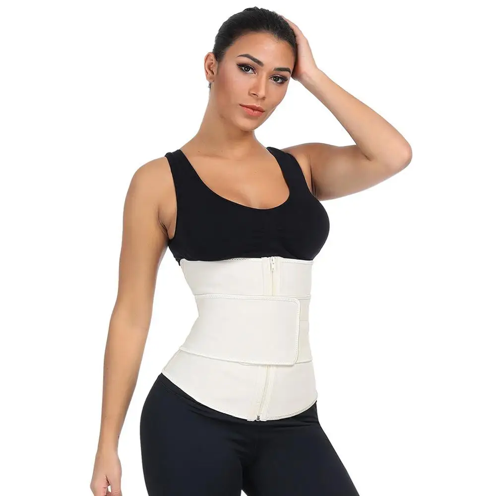 

Hexin Hot Sale Nude 7 Steel Bones Sticker Zip Latex Waist Slimmer Body Shaper