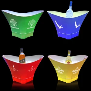Image of Factory customized branded logo beverage ice cooler beer wine whisky acrylic plastic ice bucket led light