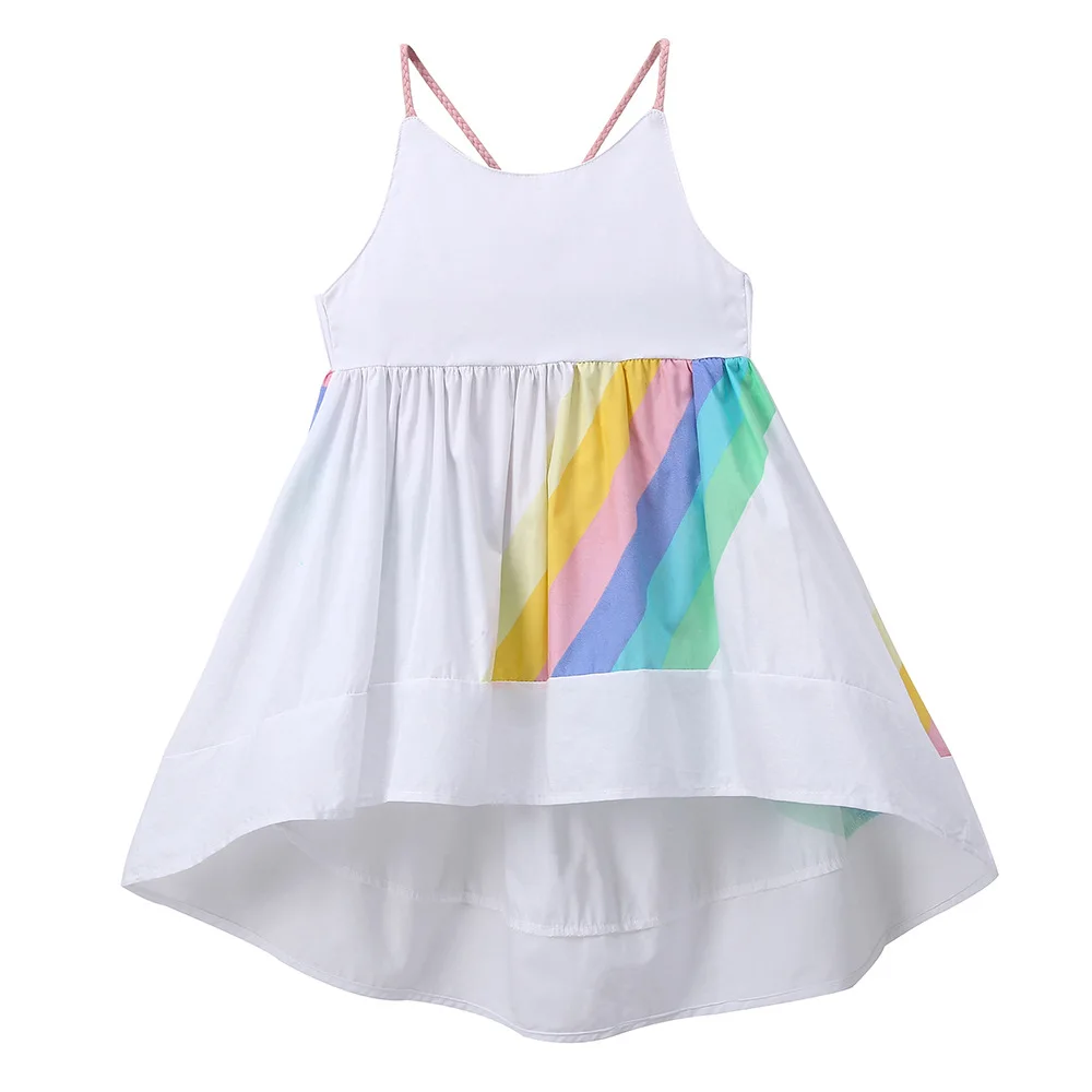 

Summer Baby Girls Rainbow Printing Dress Camisole Kids Casual Dresses, As the pic