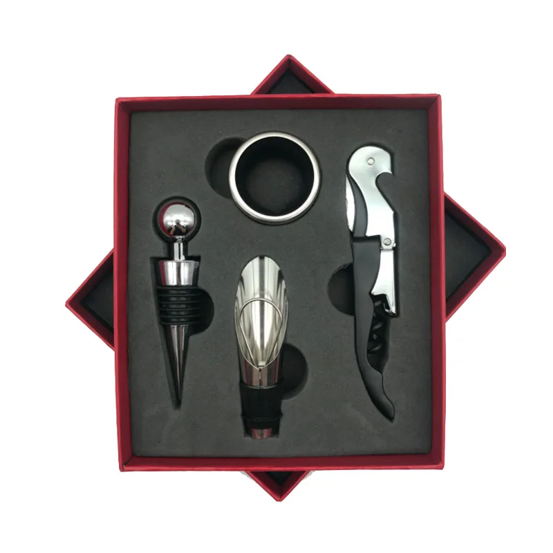 

Free sample stainless steel bottle opener gift box set wholesale custom printing logo bar accessories wine bottle opener set, Black, red