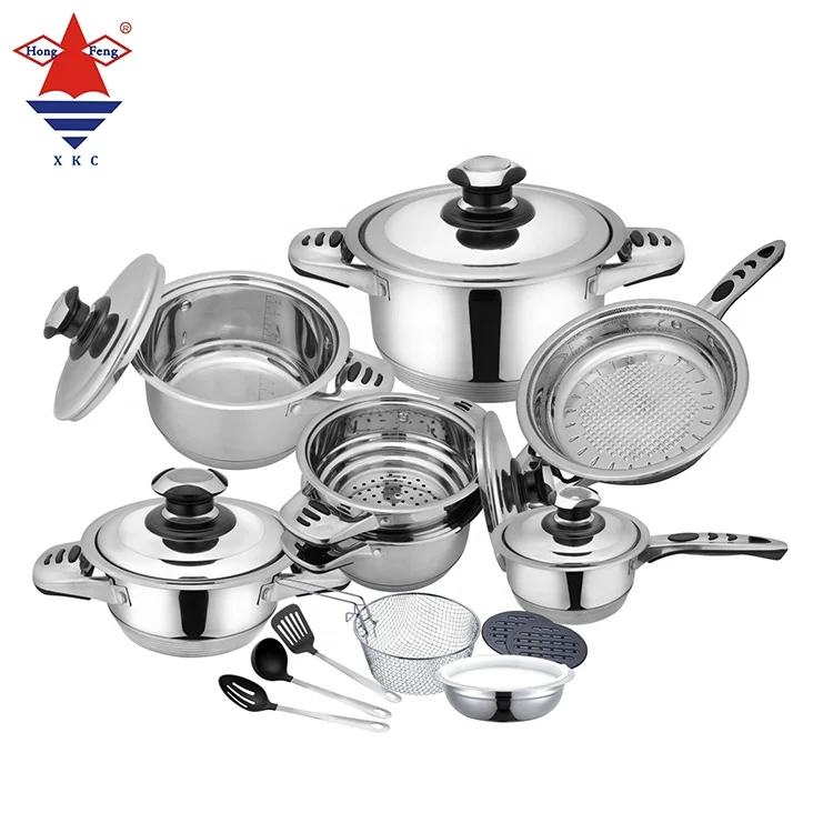 

High quality 21pcs stainless steel cookware set induction cooking pot set with thermometer for home & restaurant, Stainless steel color