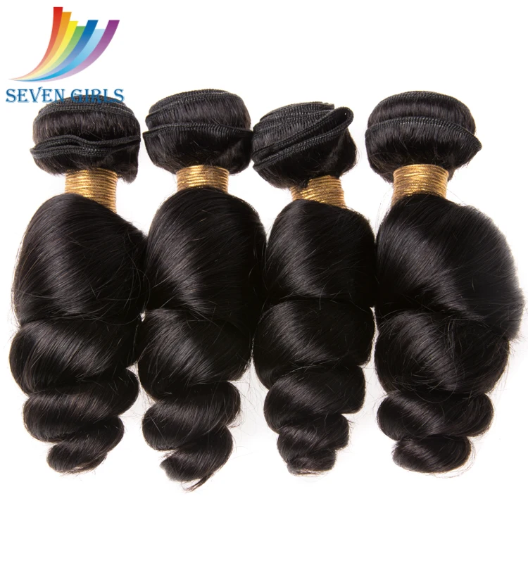 

Natural color Loose wave four pieces mink Indian virgin hair extension for women, Natural black