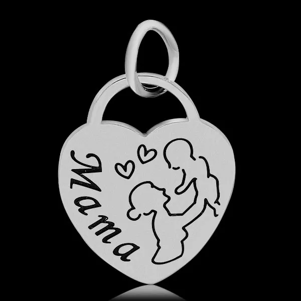 

MAMA with the cartoon mother hold high the baby stainless steel heart pendants, N/a