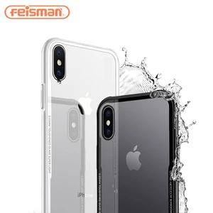 Feisman Shockproof Cell Phone Case, Hybrid TPU Transparent Clear Hard Tempered Glass Mobile Phone Cover for iPhone X 8 7 6s Plus